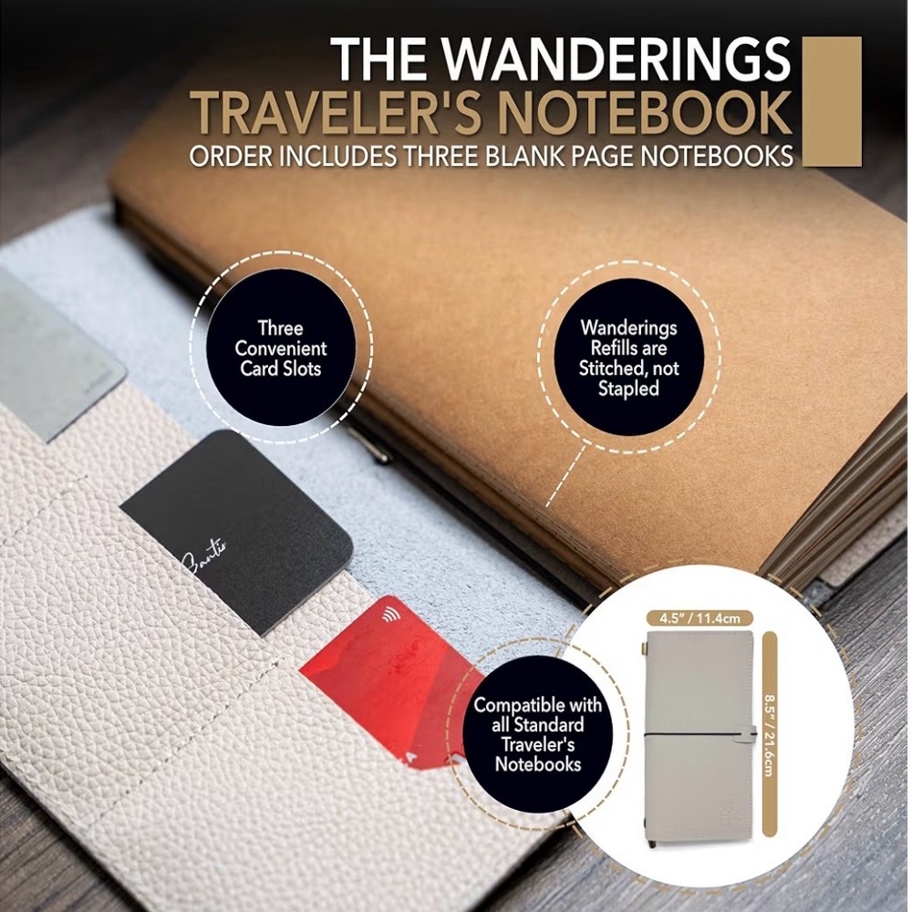 Wanderings Full-Grain Leather Traveler’s Notebook – Regular Size Color OAT - Picture 2 of 3